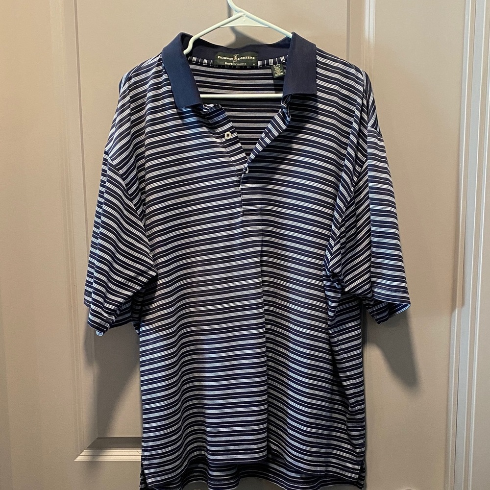 Fairway & Greene Pureformance Polo XL Blue Striped Golf Shirt